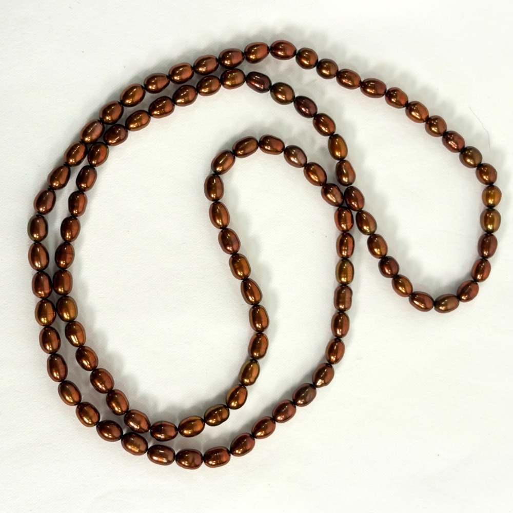 Freshwater Pearl Strand Chocolate Copper Oval Bead Necklace 36 Inch
